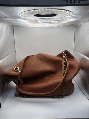 Handbag Republic Brown Vegan Leather Hobo Shoulder Bag with Chain Detail